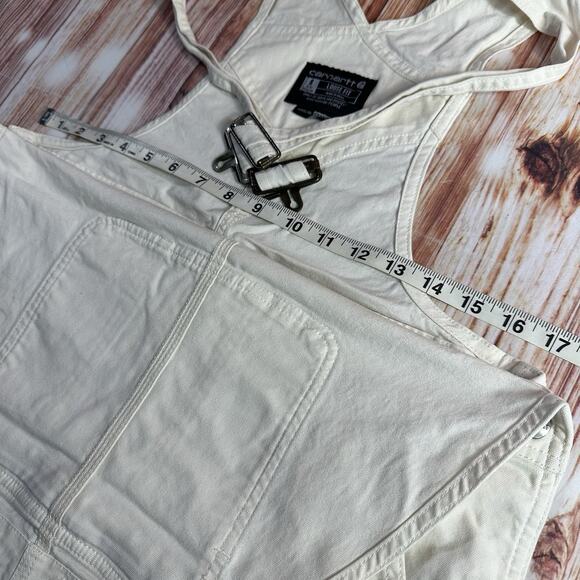 Carhartt LOOSE FIT Size Small 4-6 Canvas Denim Jean Overalls Bibs Pants Knee Pad - Picture 7 of 11